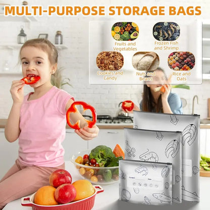 🔥Limited-time discount ✨(30pcs )Reusable Aluminum Foil Sealable Storage Bags, Stand Up Foil Sealable Bags with Label and Zip Lock for Vegetable Fruit Meat