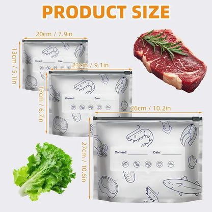 🔥Limited-time discount ✨(30pcs )Reusable Aluminum Foil Sealable Storage Bags, Stand Up Foil Sealable Bags with Label and Zip Lock for Vegetable Fruit Meat