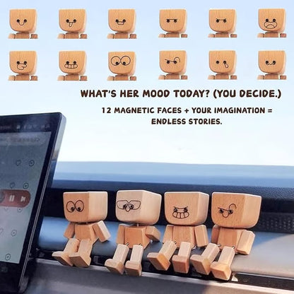 Charming Little Wooden Figure That Sways with 12PCS Magnetic Expressions