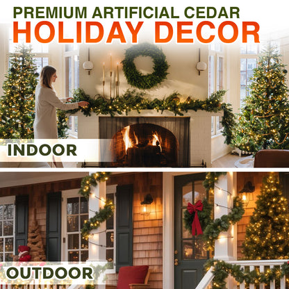 🎄🎅 Artificial Cedar Garland🇺🇸Green Pine Garland for Table, Mantel, Wall – Perfect for Indoor & Outdoor Christmas Decorations