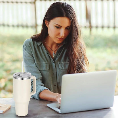 🔥LAST DAY 80%OFF✨Large Stainless Steel Insulated Tumbler |40oz Travel Mug with Handle & Straw – Hot & Cold