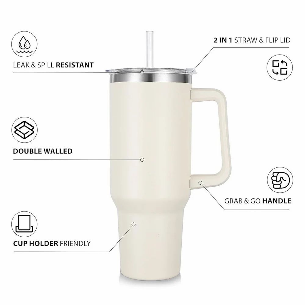 🔥LAST DAY 80%OFF✨Large Stainless Steel Insulated Tumbler |40oz Travel Mug with Handle & Straw – Hot & Cold