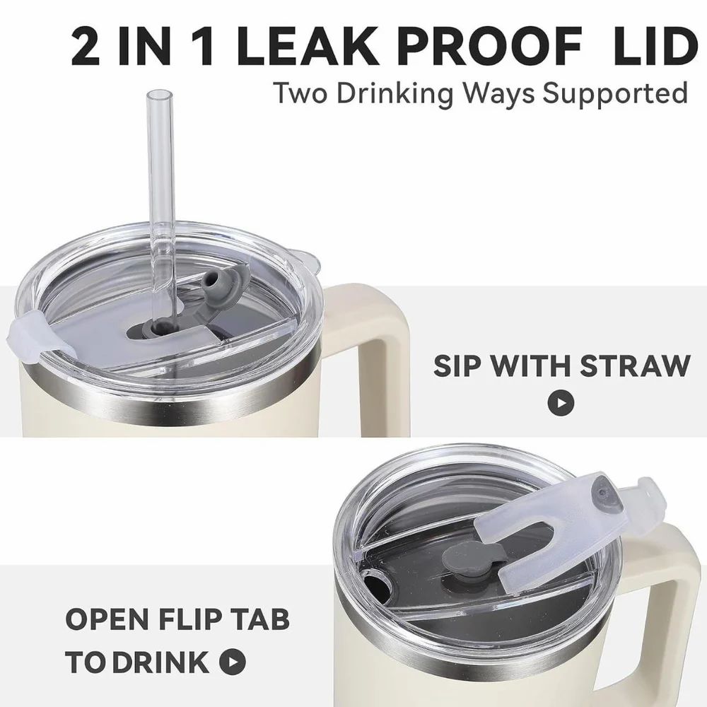 🔥LAST DAY 80%OFF✨Large Stainless Steel Insulated Tumbler |40oz Travel Mug with Handle & Straw – Hot & Cold