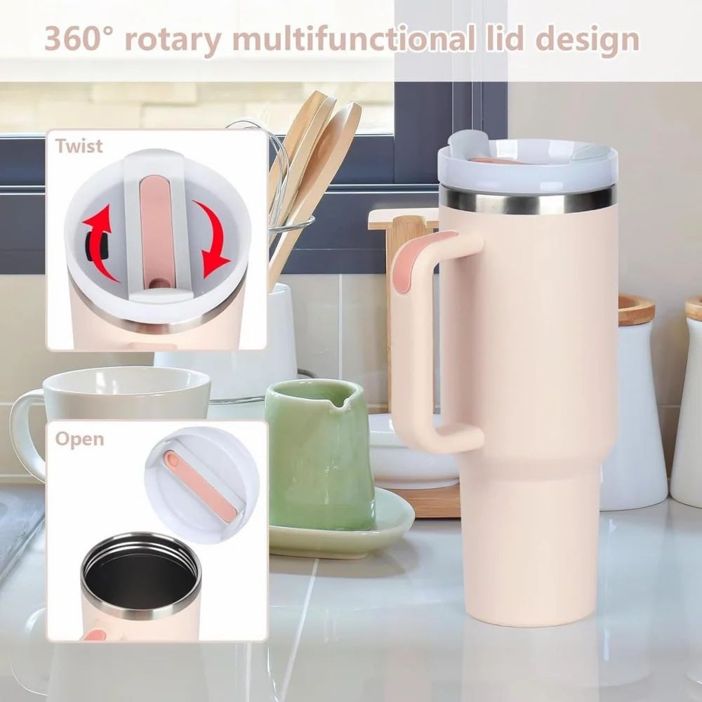 🔥LAST DAY 80%OFF✨Large Stainless Steel Insulated Tumbler |40oz Travel Mug with Handle & Straw – Hot & Cold