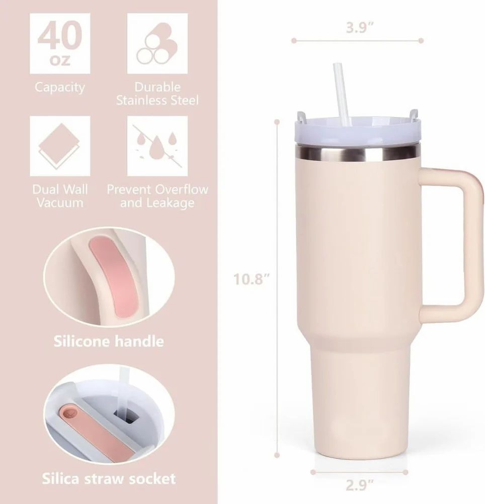 🔥LAST DAY 80%OFF✨Large Stainless Steel Insulated Tumbler |40oz Travel Mug with Handle & Straw – Hot & Cold