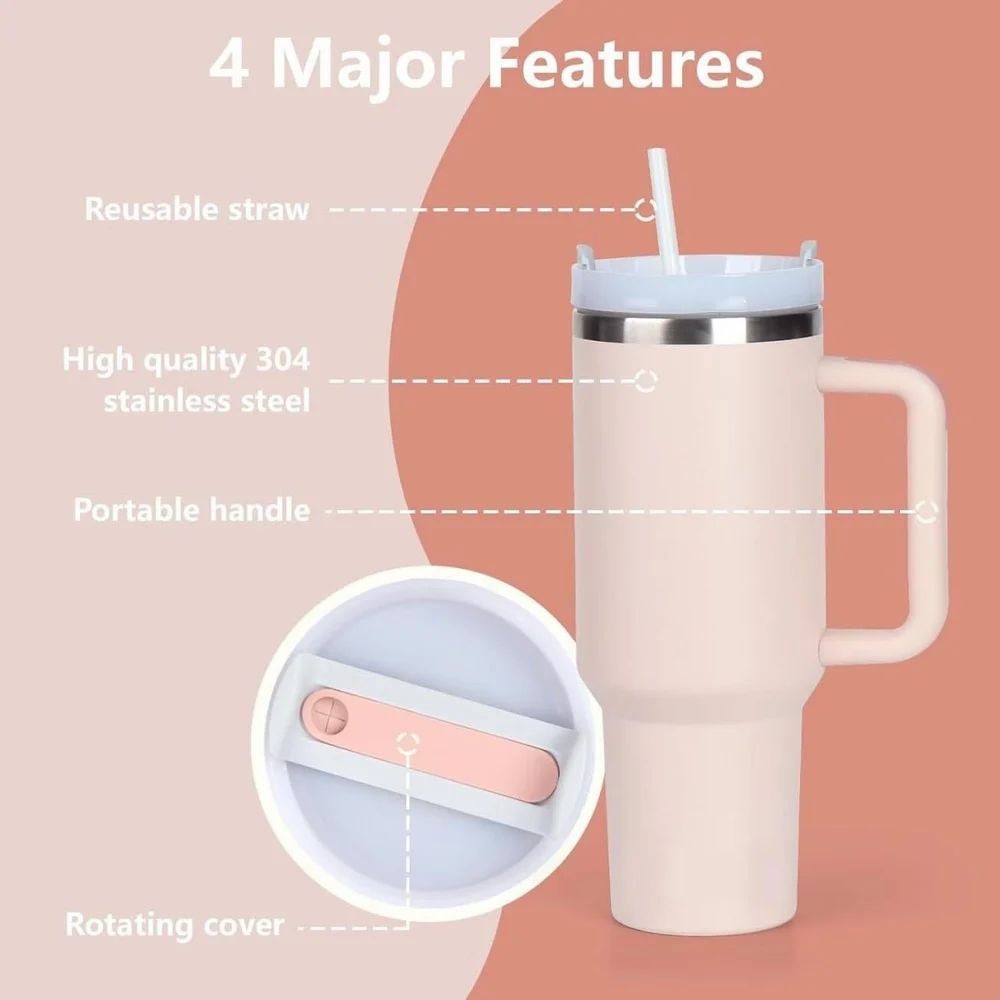 🔥LAST DAY 80%OFF✨Large Stainless Steel Insulated Tumbler |40oz Travel Mug with Handle & Straw – Hot & Cold